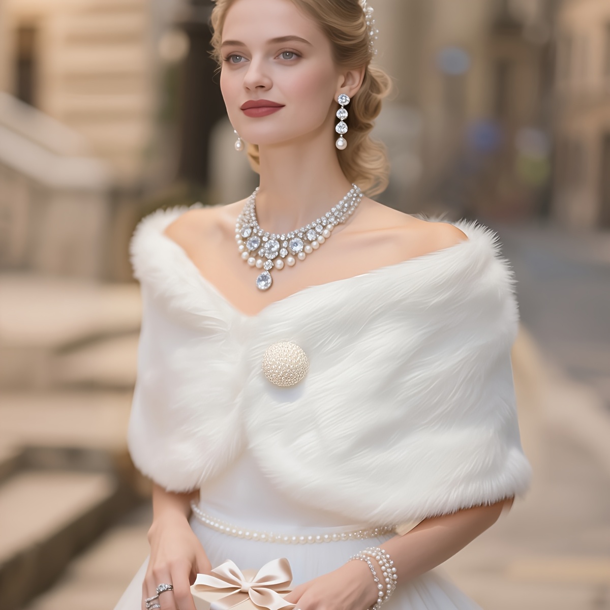 bridesmaid dresses glasgow Faux Fur Shawl Wrap Stoles for Bridal Wedding Dresses