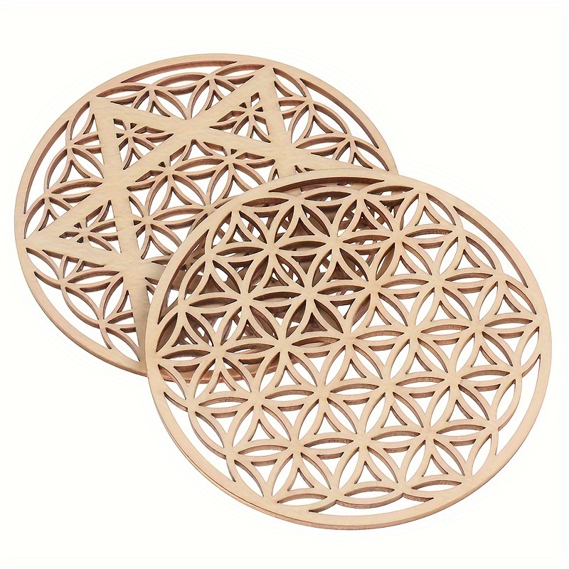 

1pc Creative Chakra Pattern Coaster, Wood Flower Of Life Natural Symbol, Protecting Your Furniture From Water Rings And Stains, Coaster Set For Room Decor, Bar, Housewarming Gift