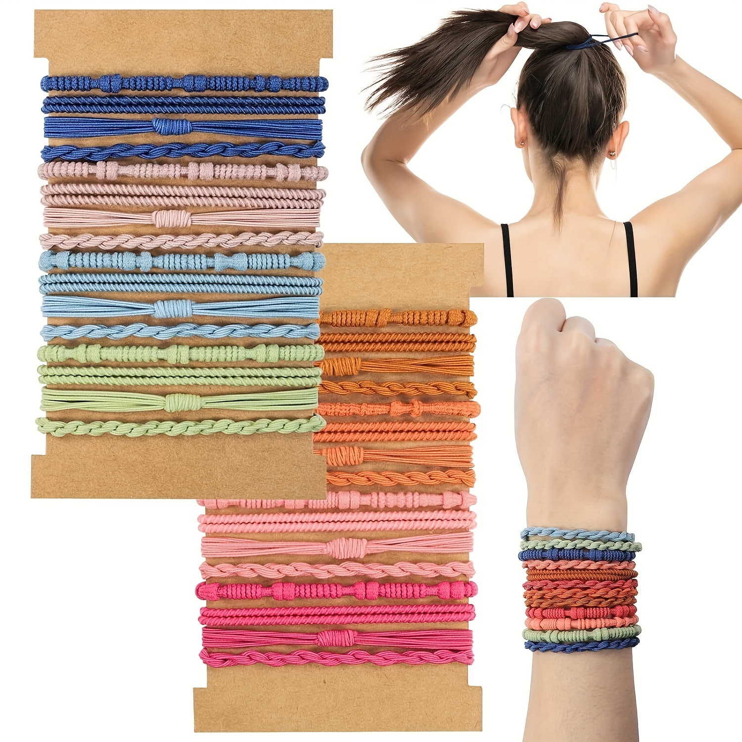 

32pcs Bohemian Hair Ties For Women, Comfortable No-damage Elastic Hair Bands, Assorted Styles Ponytail Holders, Boho Bracelet Hair Accessories Set