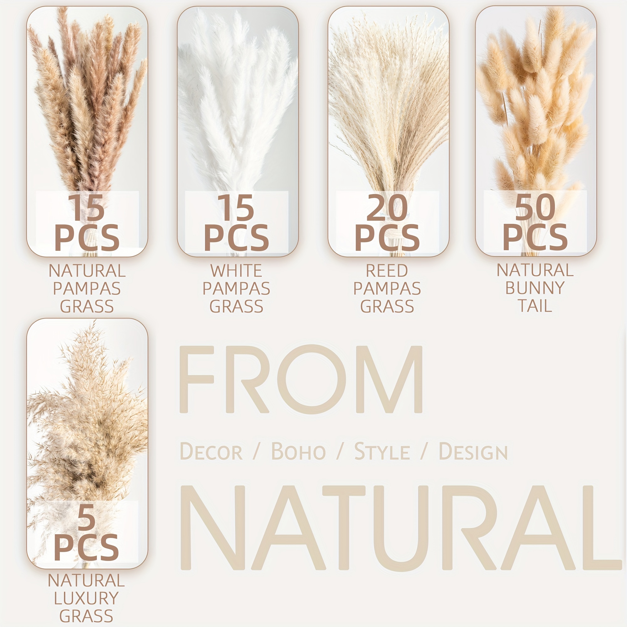 TEMU 105/120/150pcs Pampas Grass Decor, Pompas Grass Boho Decor, Pampas Grass Small, Short Bulk For Boho Room Decor, Coffee Table Decor