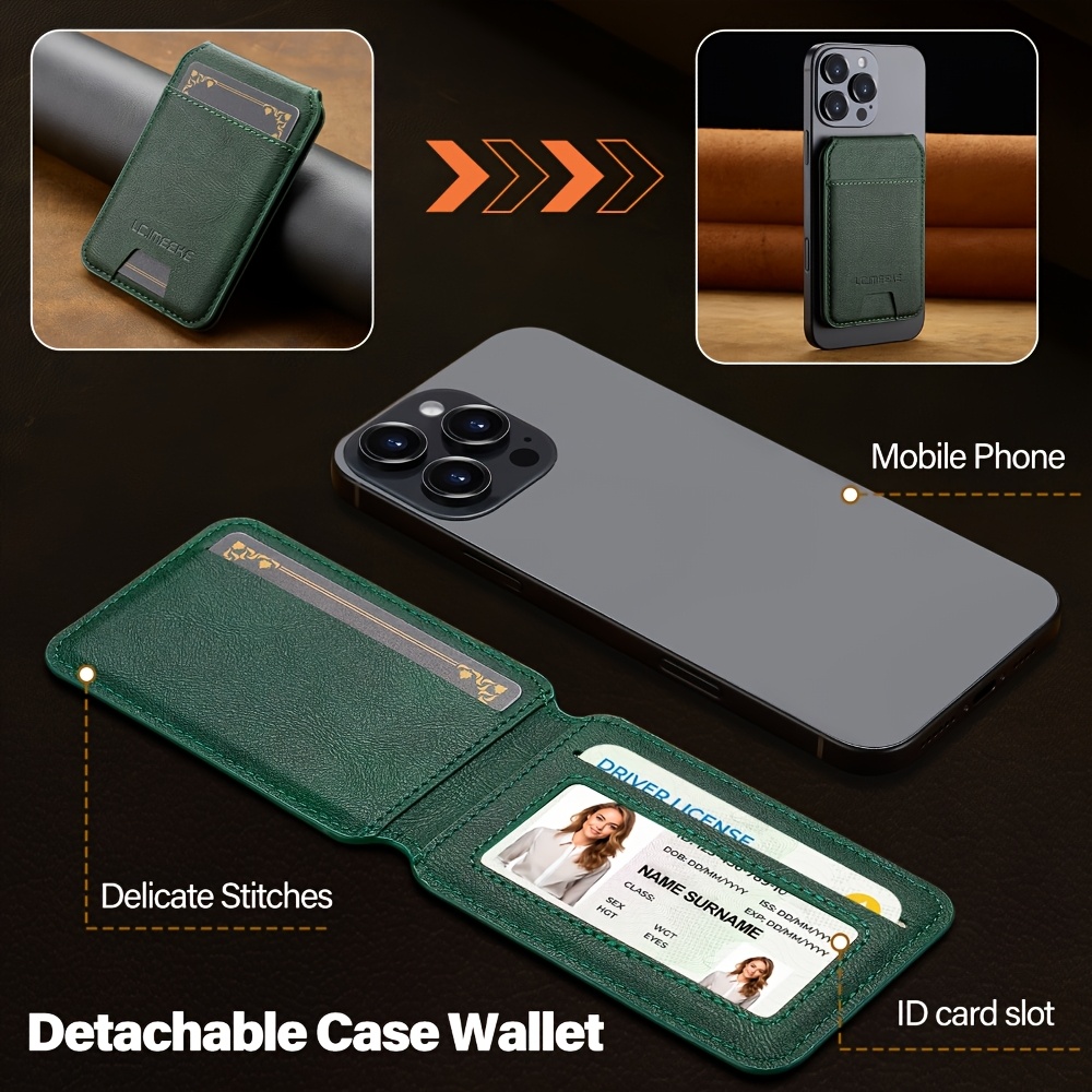 vintage style synthetic leather magnetic flip wallet with 3 card slots green   for secure closure   details 2