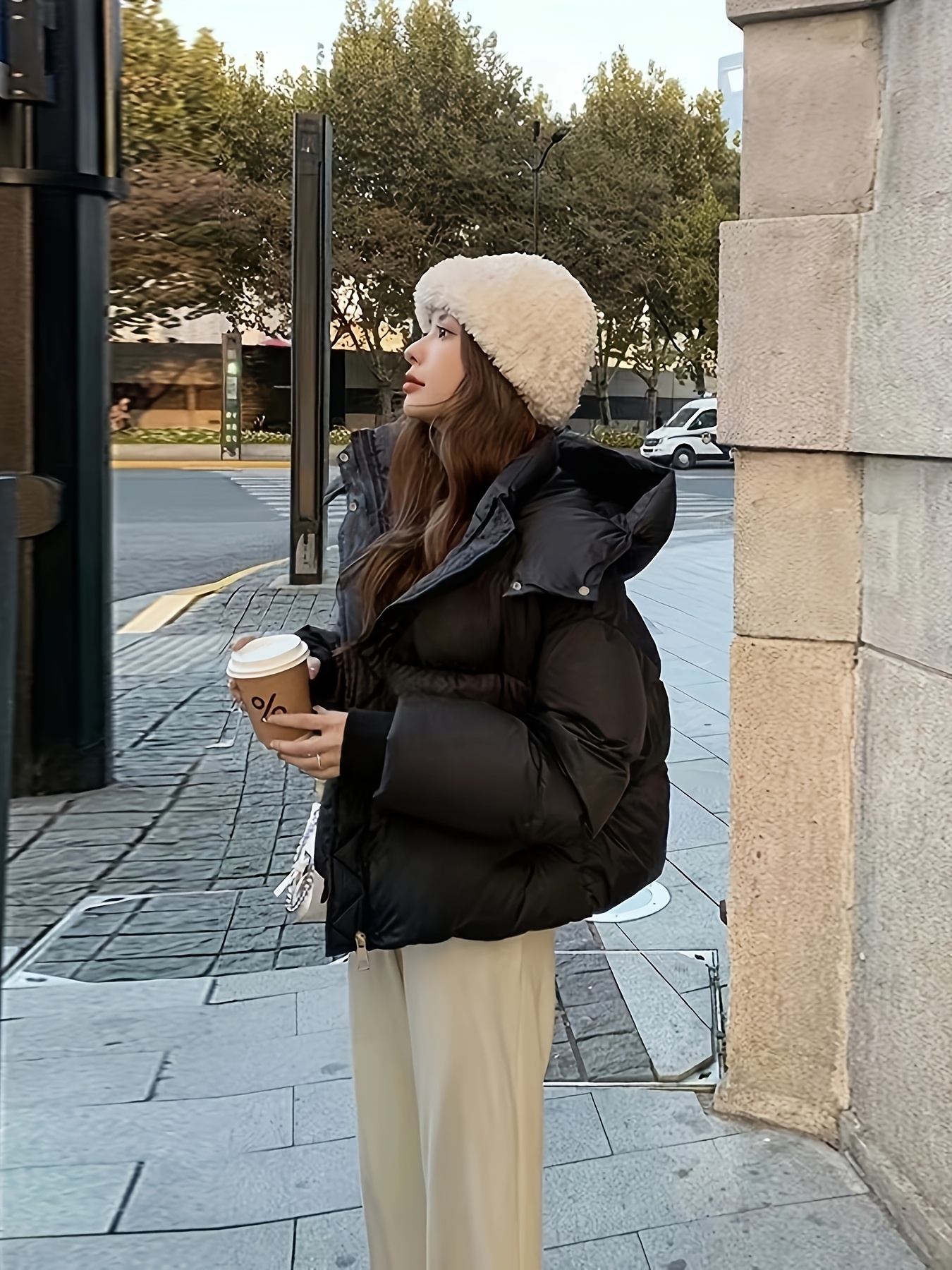 Veste Élégante et Chaude d'Hiver pour Petites Femmes, Manteau en Polyester  Uni à Manches Longues et Fermeture Éclair, Manteau d'Hiver