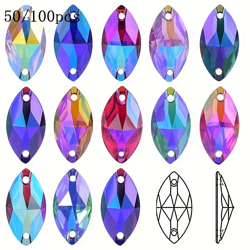 

Teardrop Resin Rhinestones /50pcs – Flat Back Sew-on Gems With For Diy Crafts, Clothing Embellishments, And Jewelry Accessories, Polyester Material, Assorted Sizes