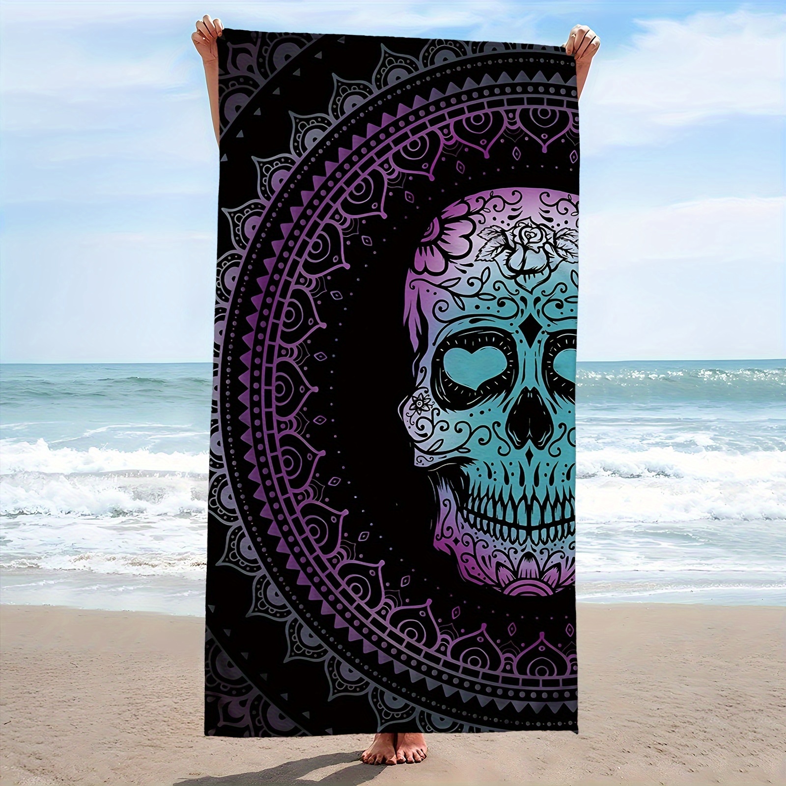 

1pc Bohemian Print Beach Towel, Super Absorbent Microfiber Rectangular Towel, Ideal For Halloween, Yoga, Travel, Camping