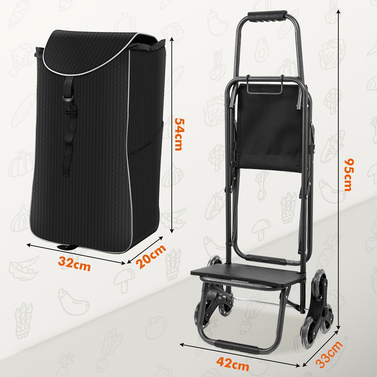 Image of 3-in-1 Folding Shopping Cart With Seat, Stair Climbing Grocery Trolley, Shopping Cart And Trolley And Stool; Triangular Wheel Shopping Cart Lightweight Portable Utility Cart, 40l Large Capacity