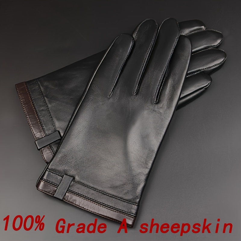 

Elegant Men's Sheepskin Leather Driving Gloves - Touchscreen Compatible, Warm Fleece-lined, Full Finger Design, Two-, High-end