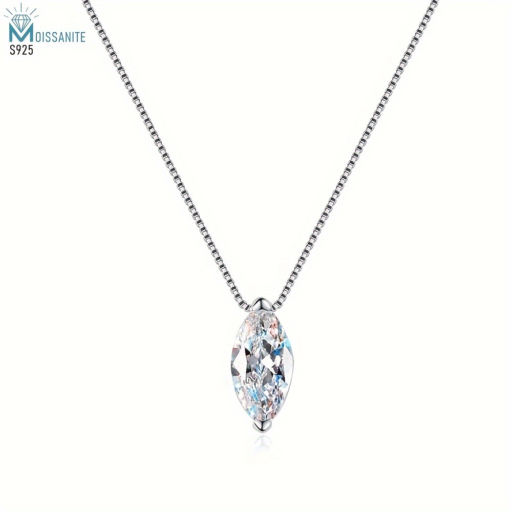 

1pc 925 Sterling Silver 1 Carat Marquise Shaped Moissanite Necklace Exquisite Women's Fashion Pendant Necklace Engagement Wedding Confession Anniversary Gift For Friends, Lovers And Family