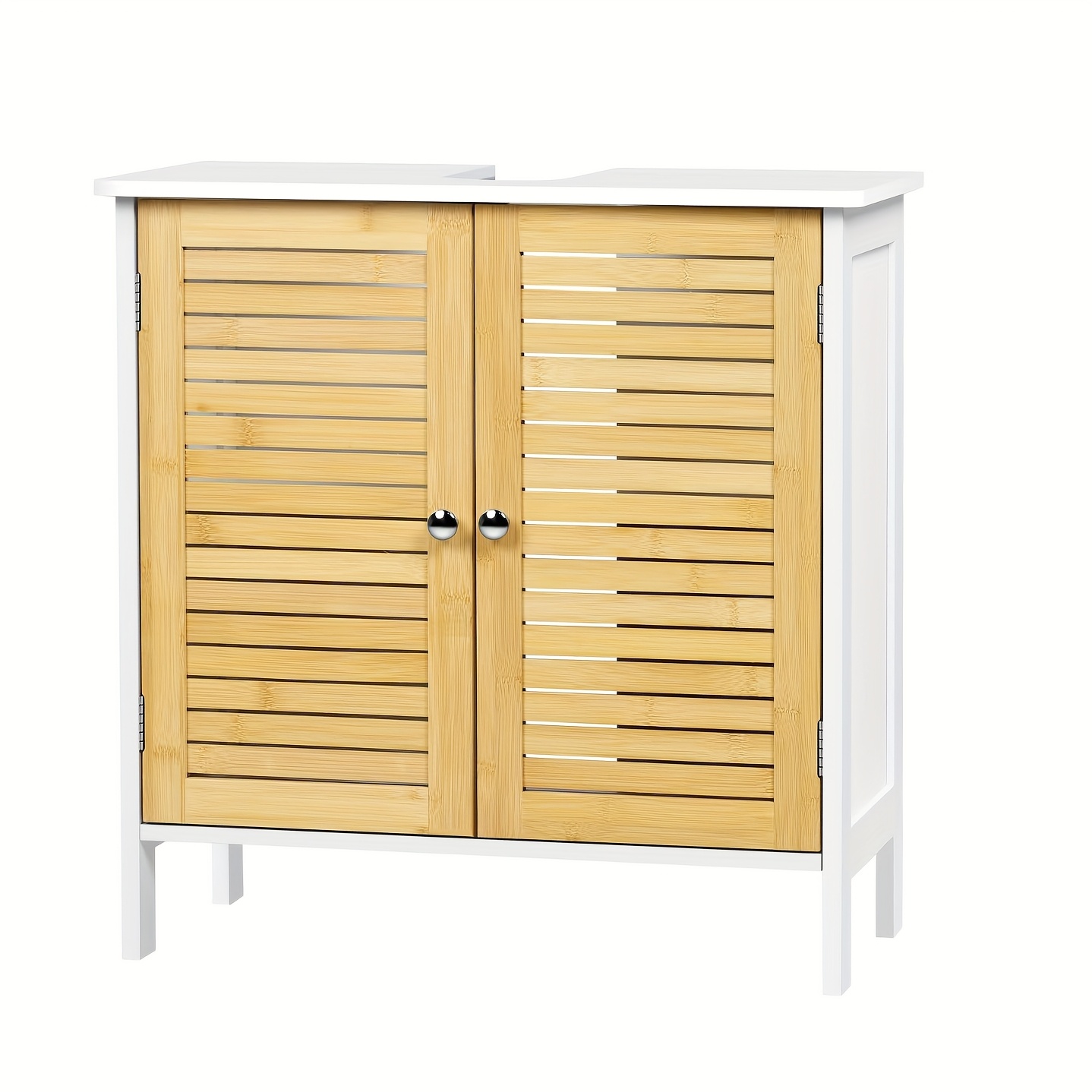 Image of 1pc Bathroom Cabinet, Bathroom Storage Cabinet, Space-, Bathroom Furniture Set With Louvered Doors, 60 X 30 X 60cm, Bathroom Side Cabinet With Adjustable Shelves