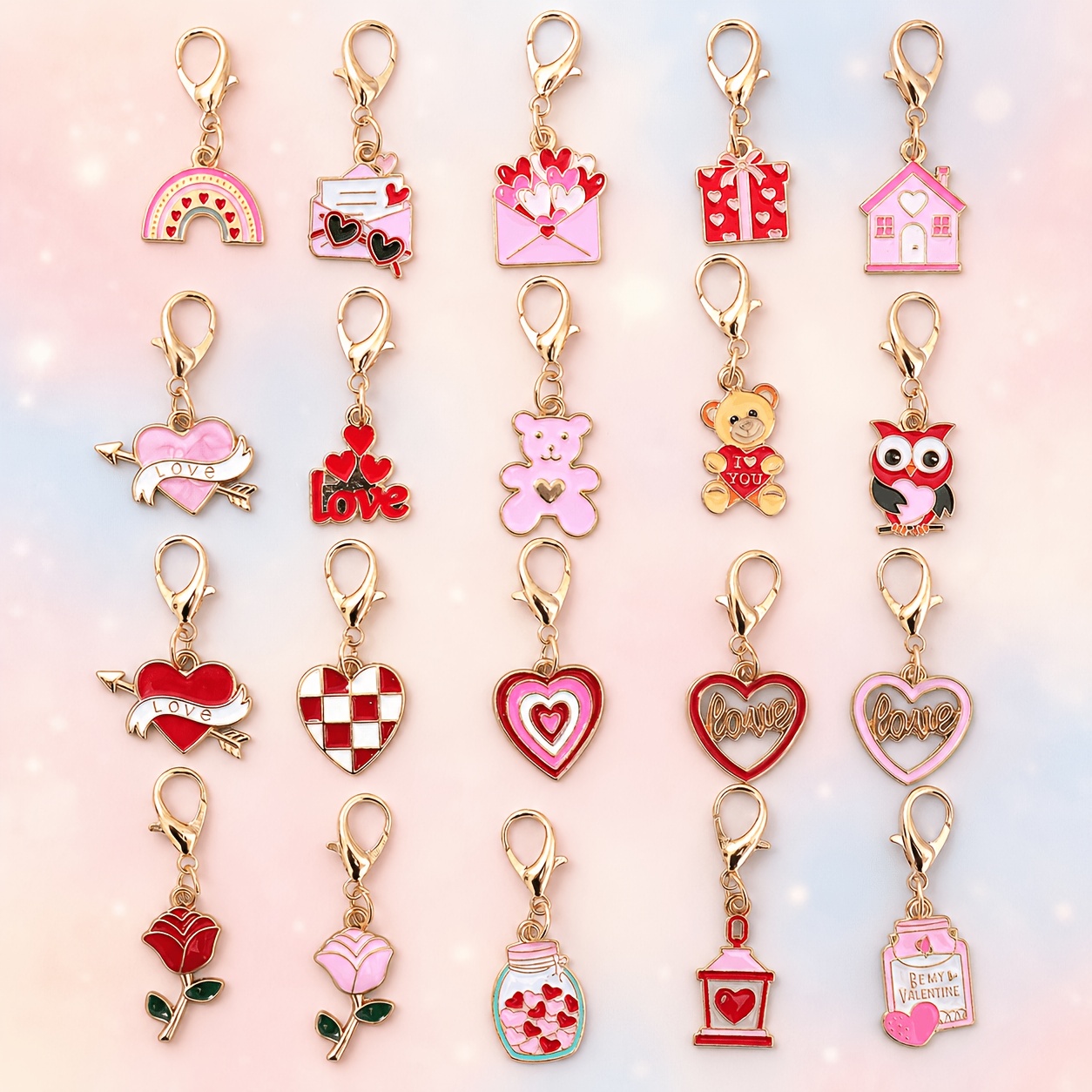 TEMU 20pcs Pink Red Enamel Flower, Heart, Bear, Owl Pendant Shoe , Shoe Boot Additions, Shoe Decorations, Removable Shoe Clips, Zipper Pull Charms,