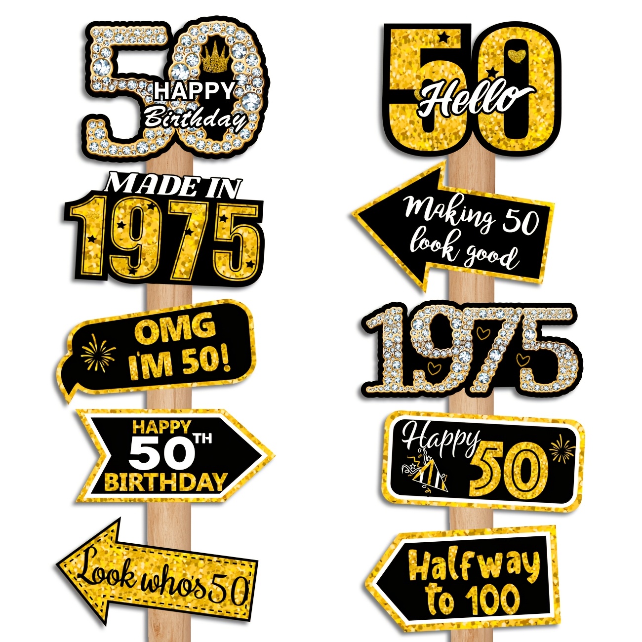 

1 Set 1975 Retro 50th Birthday Party Signs, Black And Golden Paper Yard Signs, Photo Props For Indoor & Outdoor Celebrations, No Power Needed, Featherless, Universal Birthday Decor