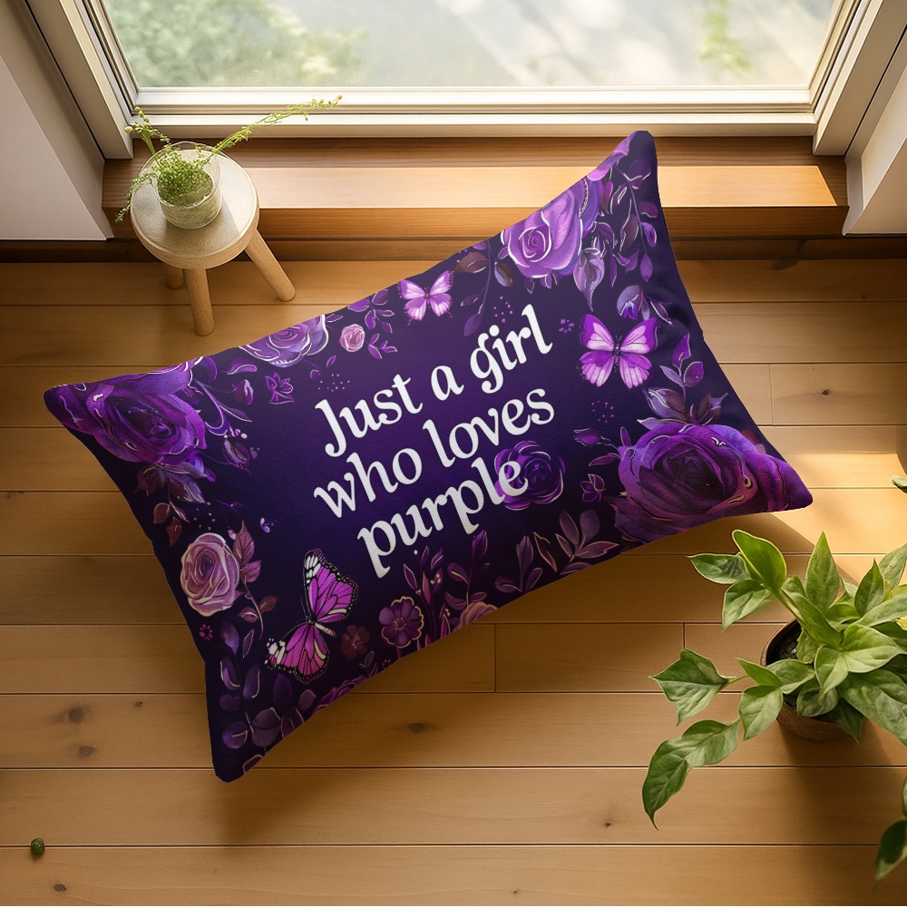 TEMU 1pc Comfortable Pillowcase, 12x20 Inches Deep Purple Base With White Text " Who Purple" Multifunctional Suitable For Sofa And Bedroom Decor,