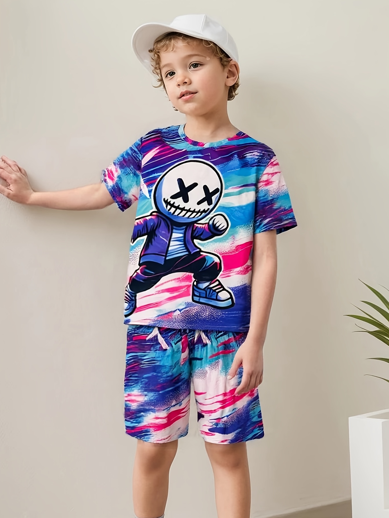 boys' summer pajama set geometric character print Temu United