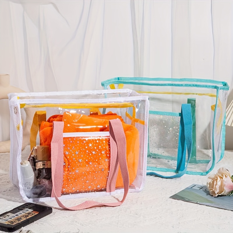 

Large Capacity Transparent Cosmetic Bag, Waterproof Beach Tote With Zipper And Dual Handles For Outdoor Travel Home Organizer