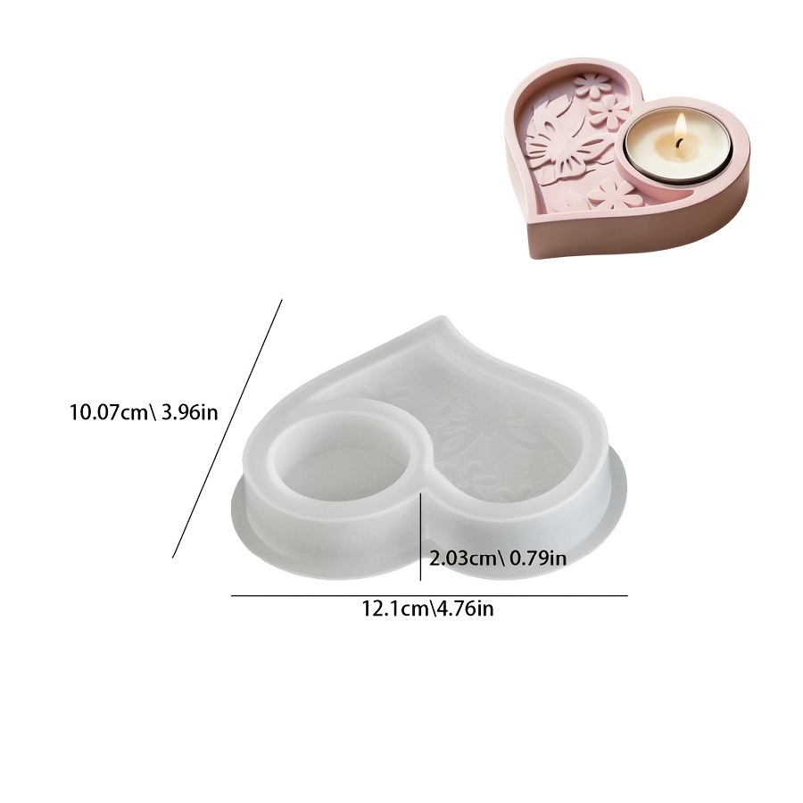 TEMU Moule en à faire soi-même, base de bougeoir sculptée de cœur, moule en silicone pour ciment, plâtre et colle goutte à goutte, moule pour résine