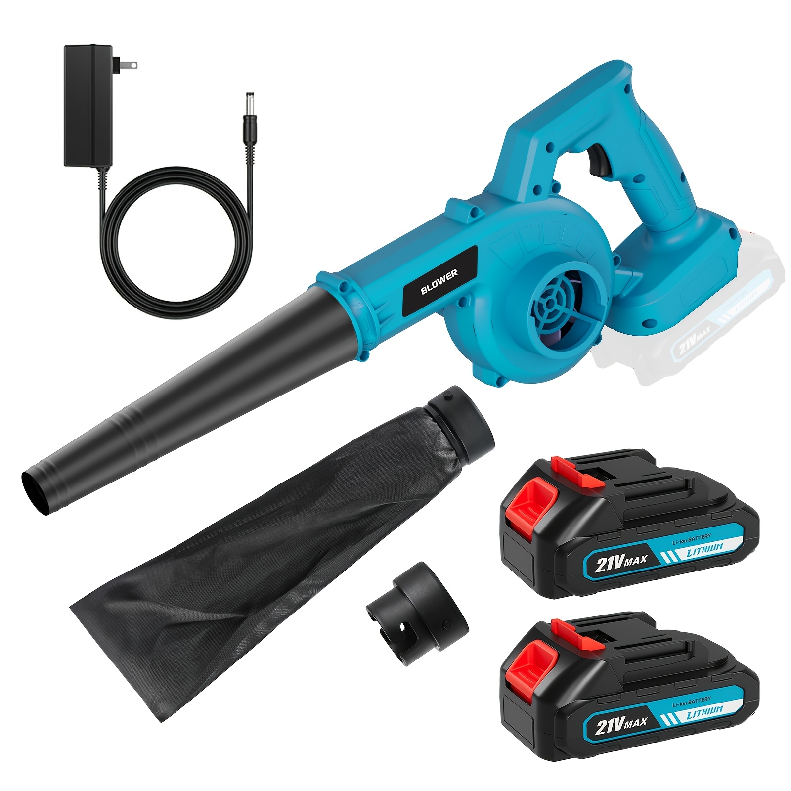 TEMU 2-in-1 Handheld Leaf Blower & Vacuum | 21v Cordless With 2 Batteries & Fast Charger | Super Suction And Blowing Force For Leaves/dust/pet