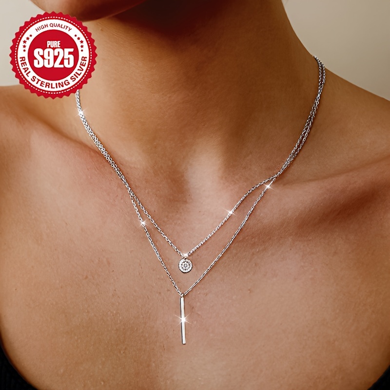 S925 Silver Round Zirconia Double Layer Necklace, Unique Gift