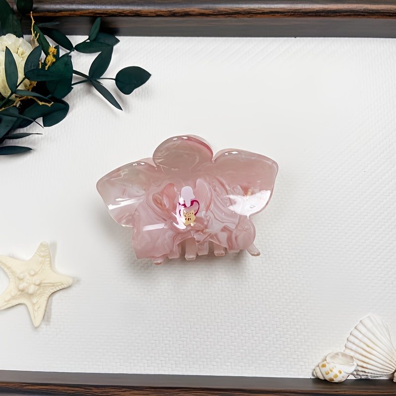 E-shop Niedliche rosa Orchideen Haarspange, Haarspange mit Acryl-Marmor-Textur, elegante Damen-Haarschmuck für den und Partys
