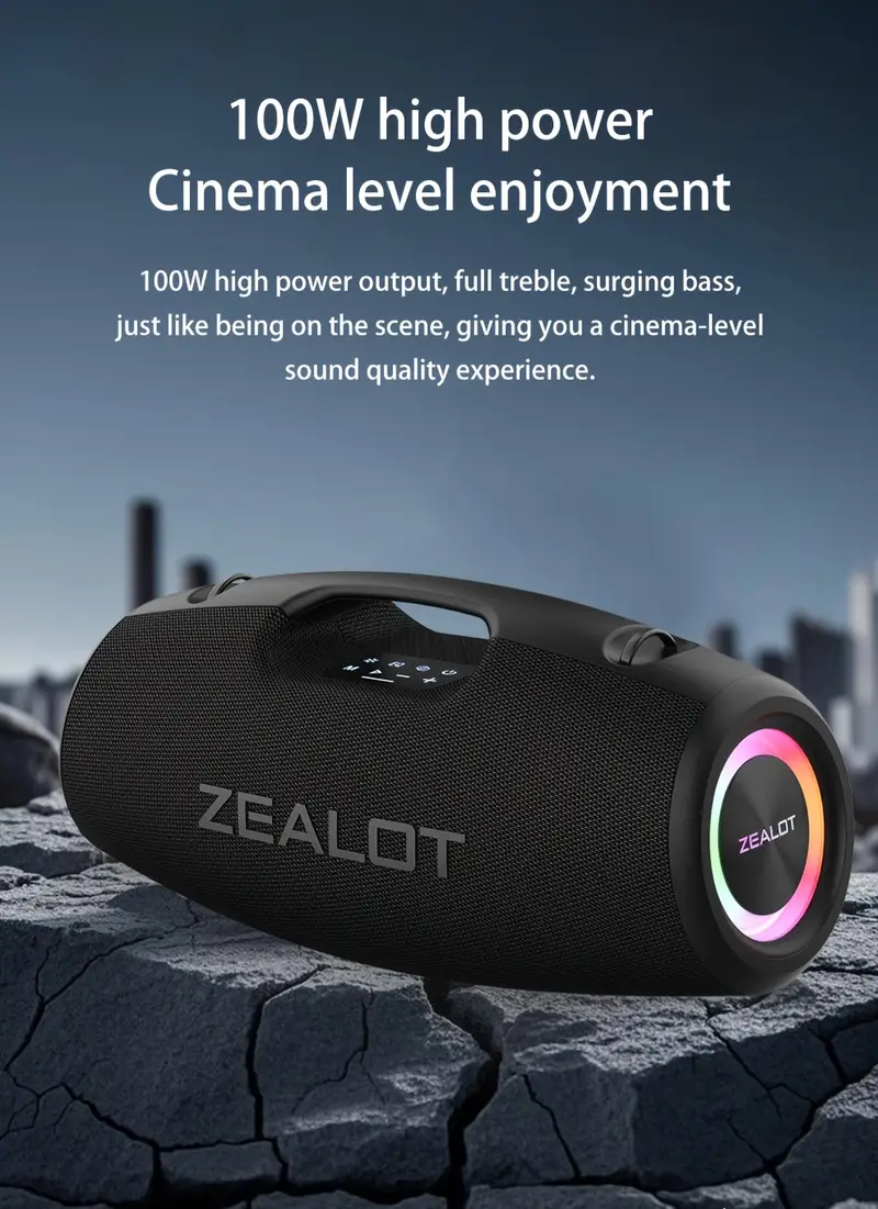 s78 100w portable wireless speaker with ipx5 high quality, 36h playtime, wireless 5.3, dual pairing, shoulder strap & usb-c charging - bass for , camping, beach, camping gear, stylish audio, construction, party hosts details 2
