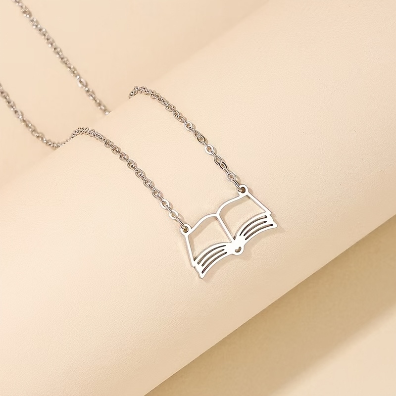 Fashionable And Minimalist Hollow-out Book Pendant Necklace For Graduation Season, A And Elegant Keepsake Necklace For Women