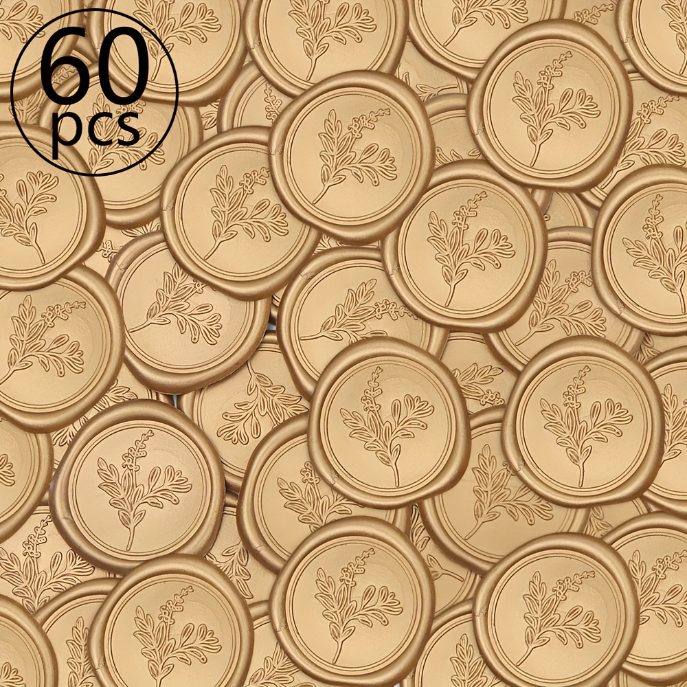 Image of 60pcs Golden Wax Seal Stickers Flower Branches Botanical Self-adhesive Wax Seal Stickers, Premium Wedding Invitation Additions Envelope Stickers For Envelopes, Birthday, Gift, Christmas