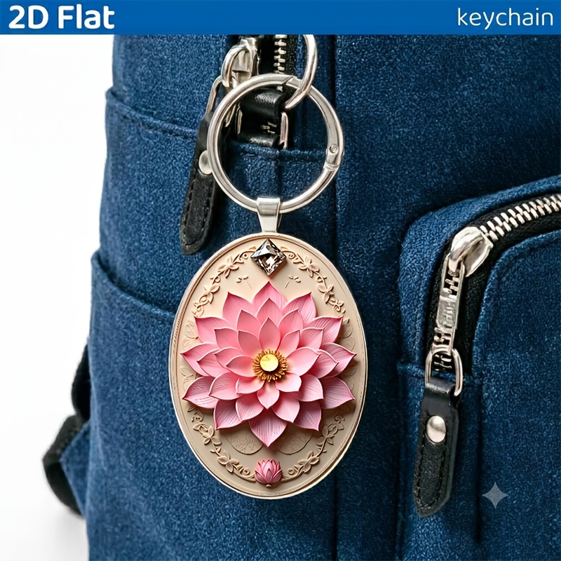 Zen Natural Style Pink Lotus Detail Keychain