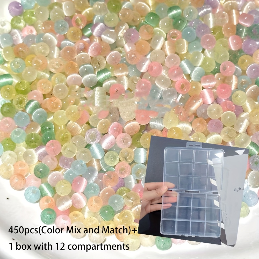 Image of 451pcs Cat Eye Glass Seed Beads 1 Set Making Kit With 12-compartment Storage Box, Handmade Craft Supplies For Bracelets And Necklaces, Perfect Gift For