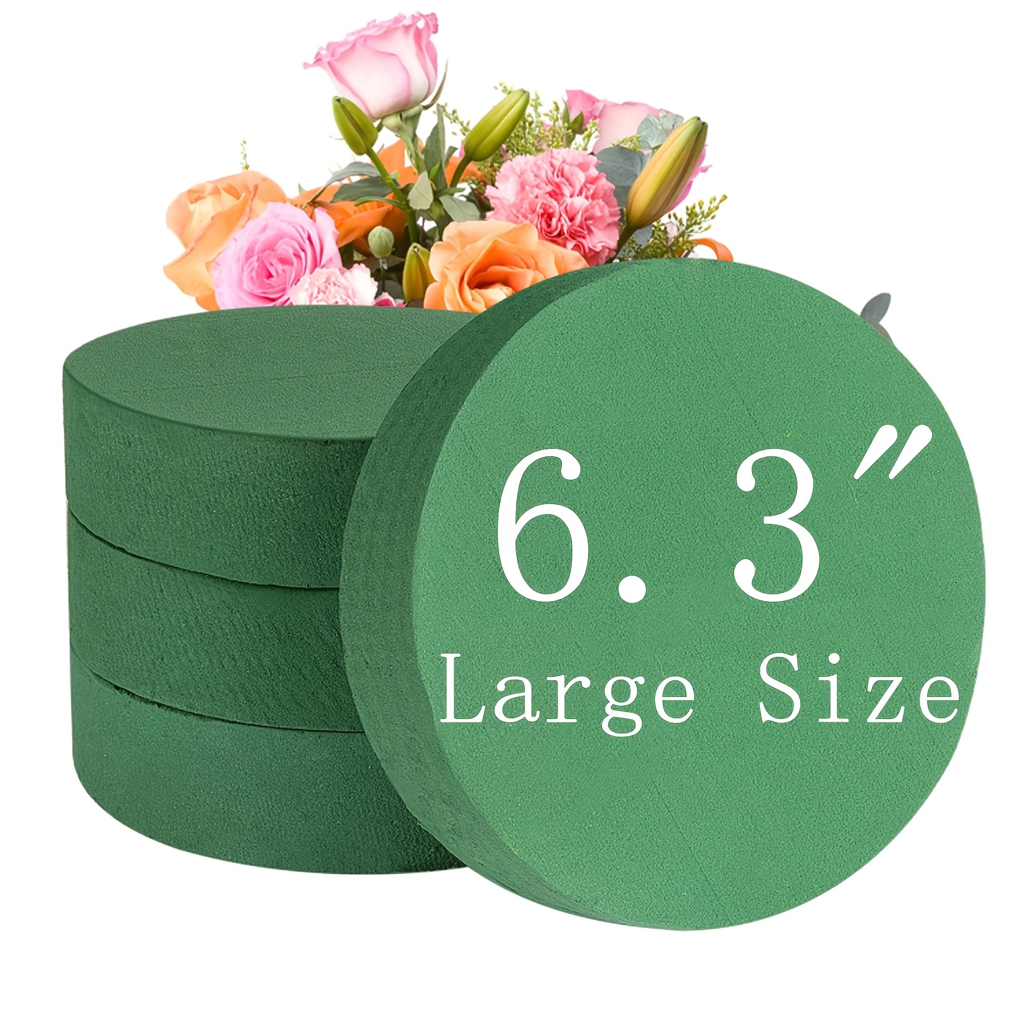 TEMU 4 piezas de bloques grandes redondos de espuma floral para flores artificiales, láminas de de densidad para flores secas con absorción, diámetro