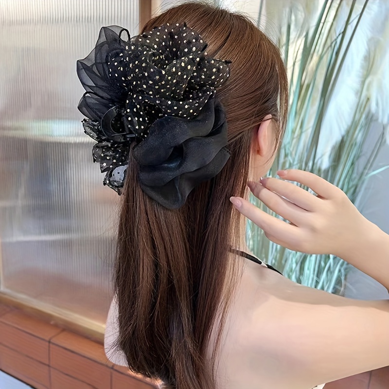 

Elegant Polka Dot Mesh Bow Hair Claw Clip Back Of Head Updo Hair Shark Clip For Daily And Party Hair Accessories