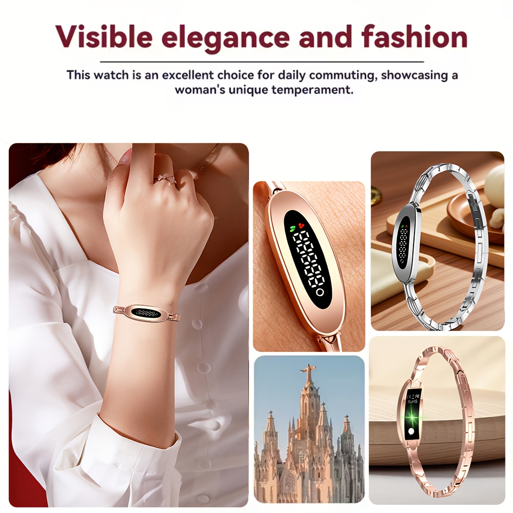 GWENLAND 1pc Smart Bracelet, Smart Band, Smart Watch, Supports Wireless 5.2, Pedometer, Sleep Monitoring, Multiple Sports Modes, Women'S Health, Remote Photography, Metal Watch Band, Women'S Additions, USB Charging