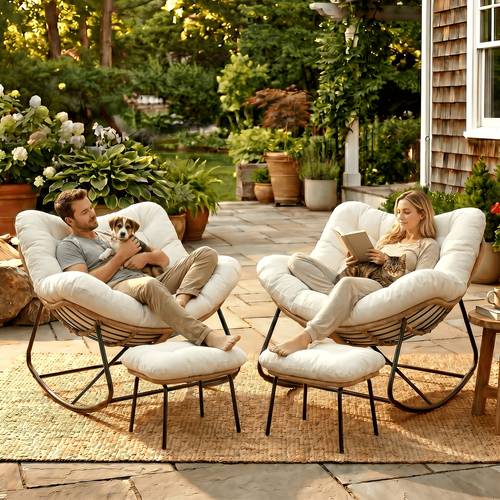 outdoor rocking chair oversized papasan rocking chair with thick cushion outdoor cozy rocker egg chair outdoor for balcony patio backyard poolside garden