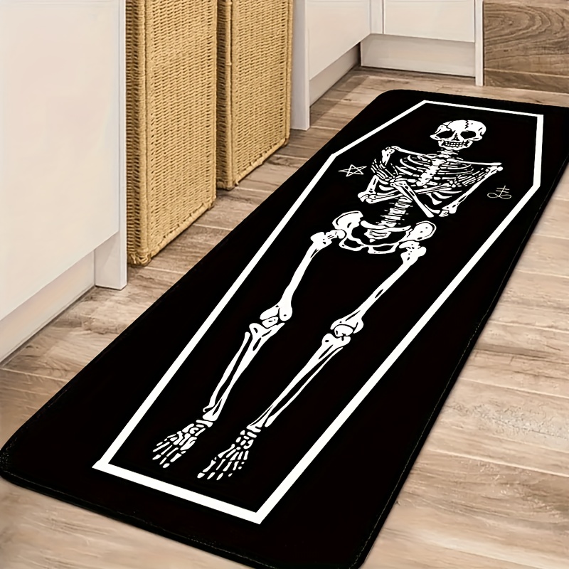 TEMU 1pc, Skeleton Coffin Print Pattern Mat, Kitchenware Print Floor Mat, Suitable For Kitchen Supplies Dining Room Home Decor Indoor Decoration