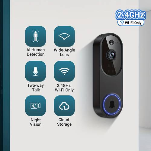 item picture wireless smart doorbell camera with doorbell receiver intelligent ai human detection 2 4g wifi only image two way audio battery powered cloud storage 1080p wireless video doorbell with hd human