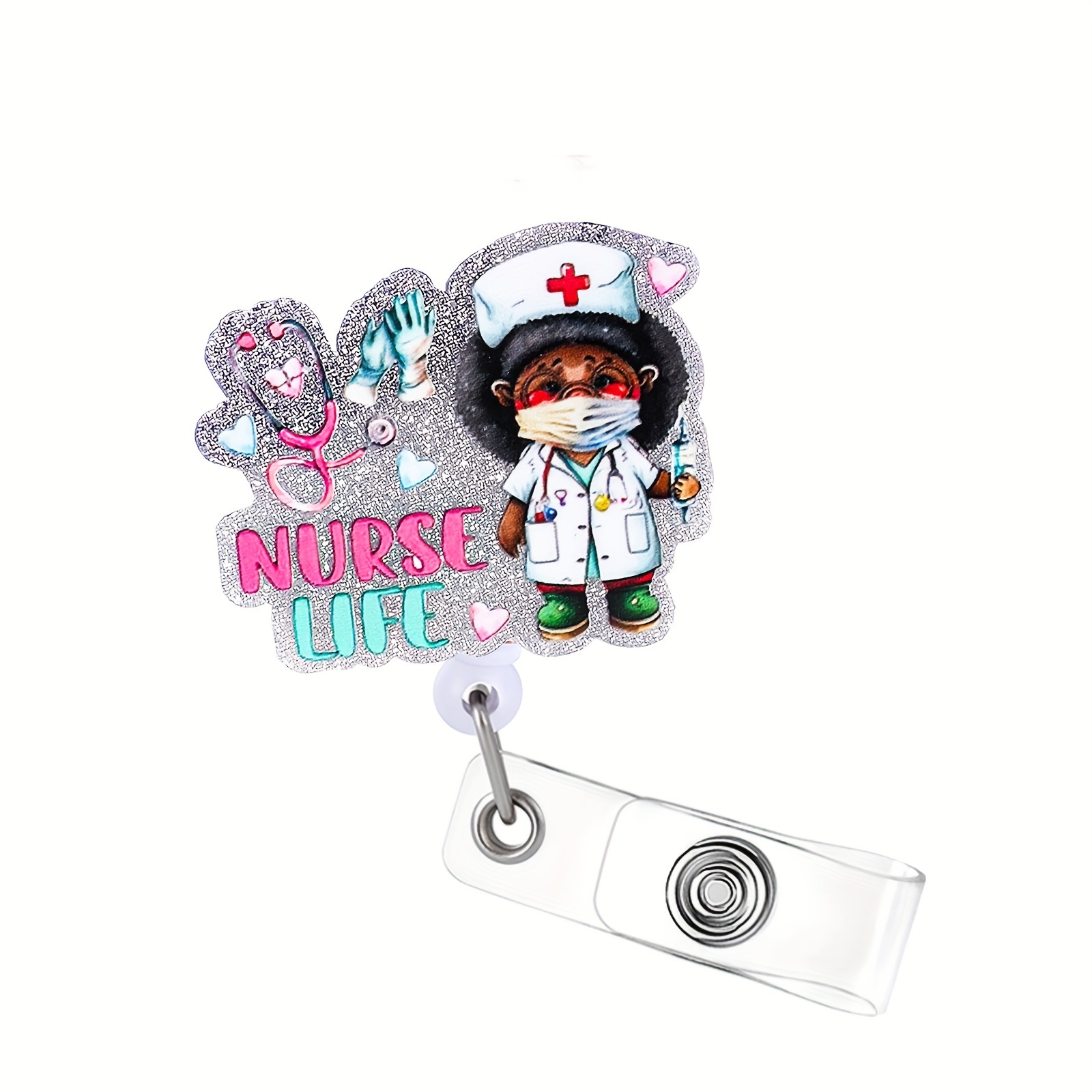 1PC Funny Badge Reel Holder Retractable With ID Clip For Nurse Nursing Name Tag Card Cute Nursing Student Doctor RN LPN Medical Assistant Work Office