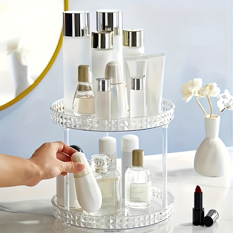 1pc Rotating Cosmetic Organizer, Freestanding Plastic , , Pen Stand, Display, For Bedroom, , Bathroom Accessories