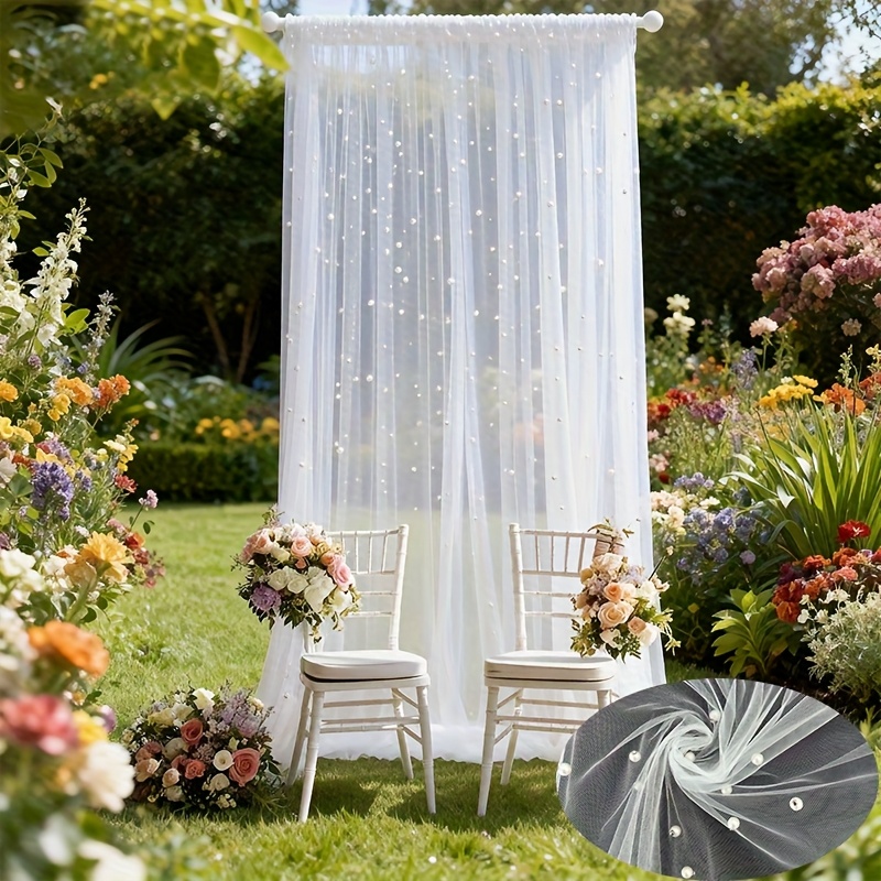 TEMU Rideaux Voilages Transparents 2D Plat 1 pièce/2 pièces en Perles Artificielles Blanches avec Passe-Tringle Réglable, Cantonnière en Tulle de