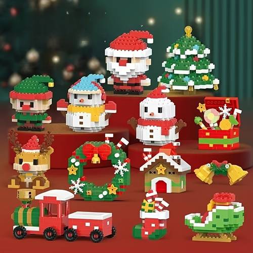 item picture multi style mixed pack combination christmas small figurines christmas tree train santa claus model building blocks reindeer elf snowman mini blocks christmas gift toys