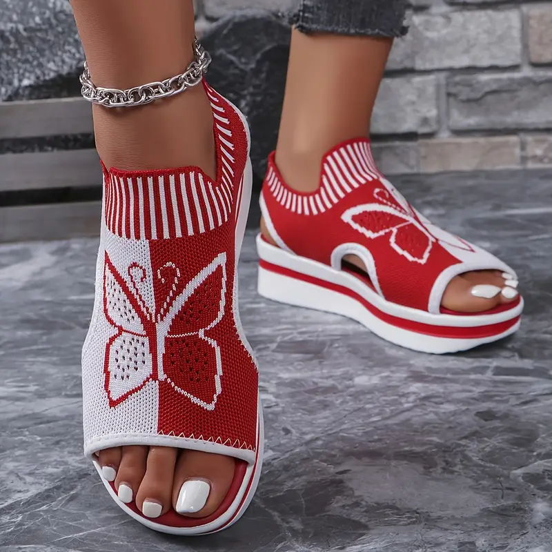 womens summer platform sandals thick platform heel slip on open toe shoes with cushioned tpr sole breathable knit upper for everyday formal events white blue accent casual footwear ladies shoes and sandals able footwear animal print design durable warm weather shoes stylish footwear lightweight construction able heels Product details 0