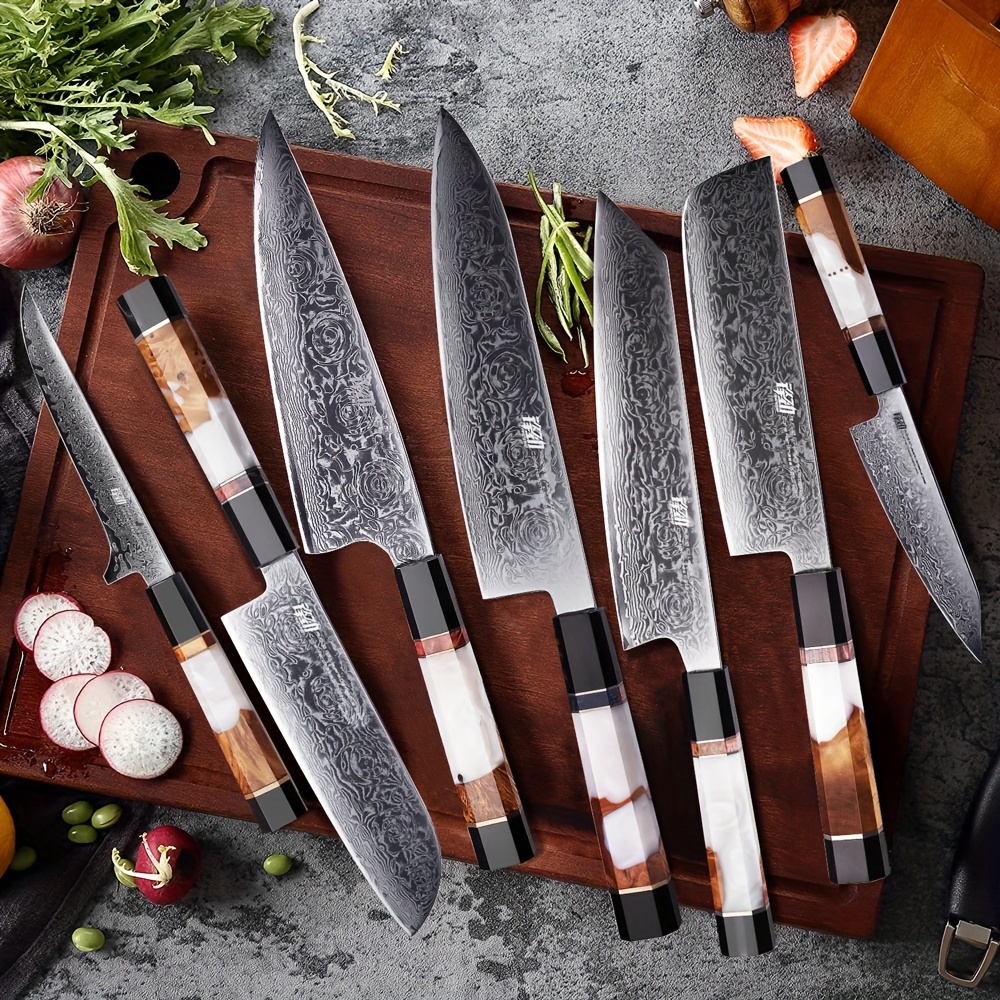 

Findking Black Rose Series 1pc Chef Knife, Aus 10 Blade Core, Kitchen Knife With Resin And Wood Handle, Professional , Meat, Fruit, Vegetable Knife, Perfect For Slicing And Dicing