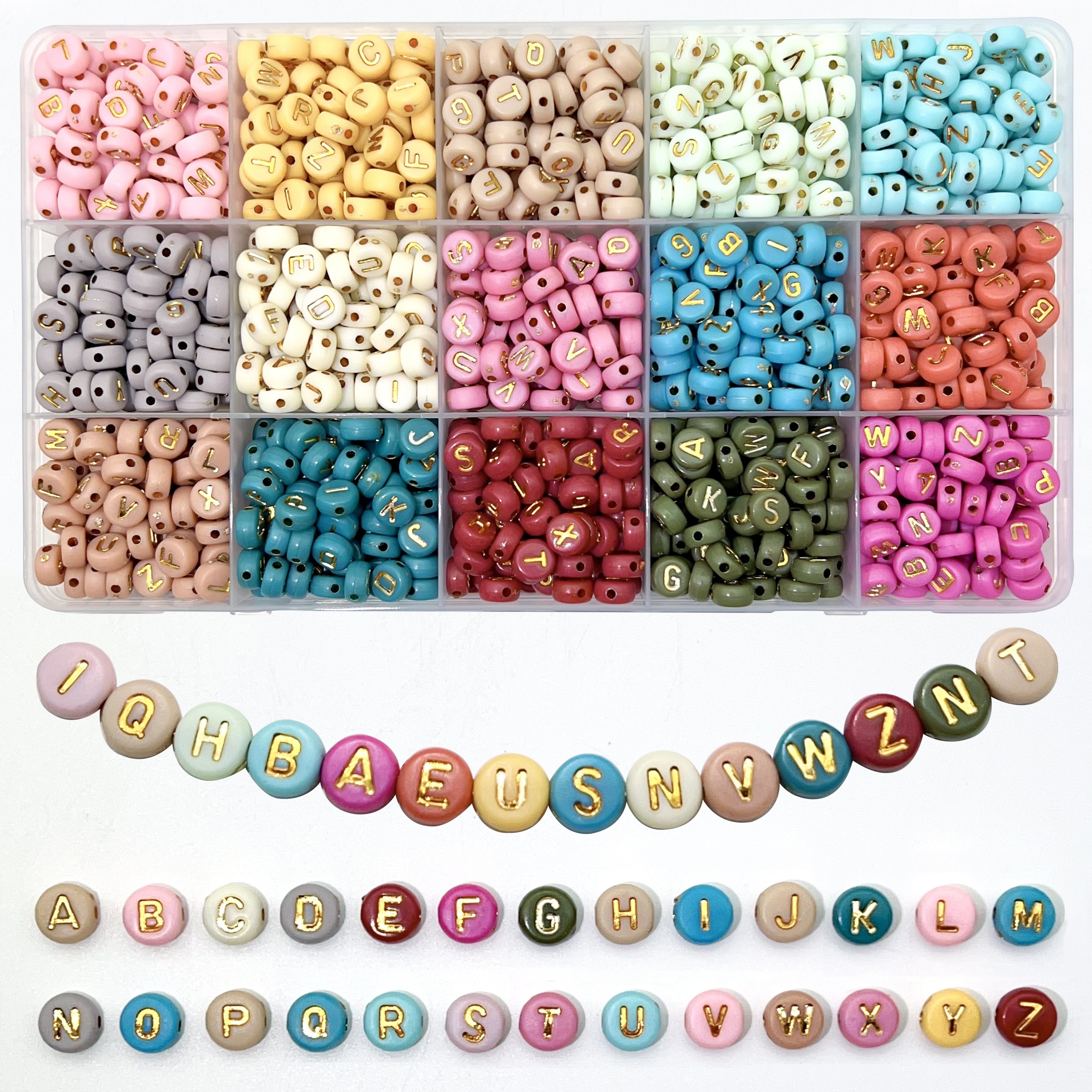 TEMU Of 15 Compartments, Approximately 850pcs, With 15 Colors Of Acrylic Flat Round And Golden Letter Beads. Diy Name Necklace Bracelet Making Kit, Small Business Handicraft Jewelry Making Supplies
