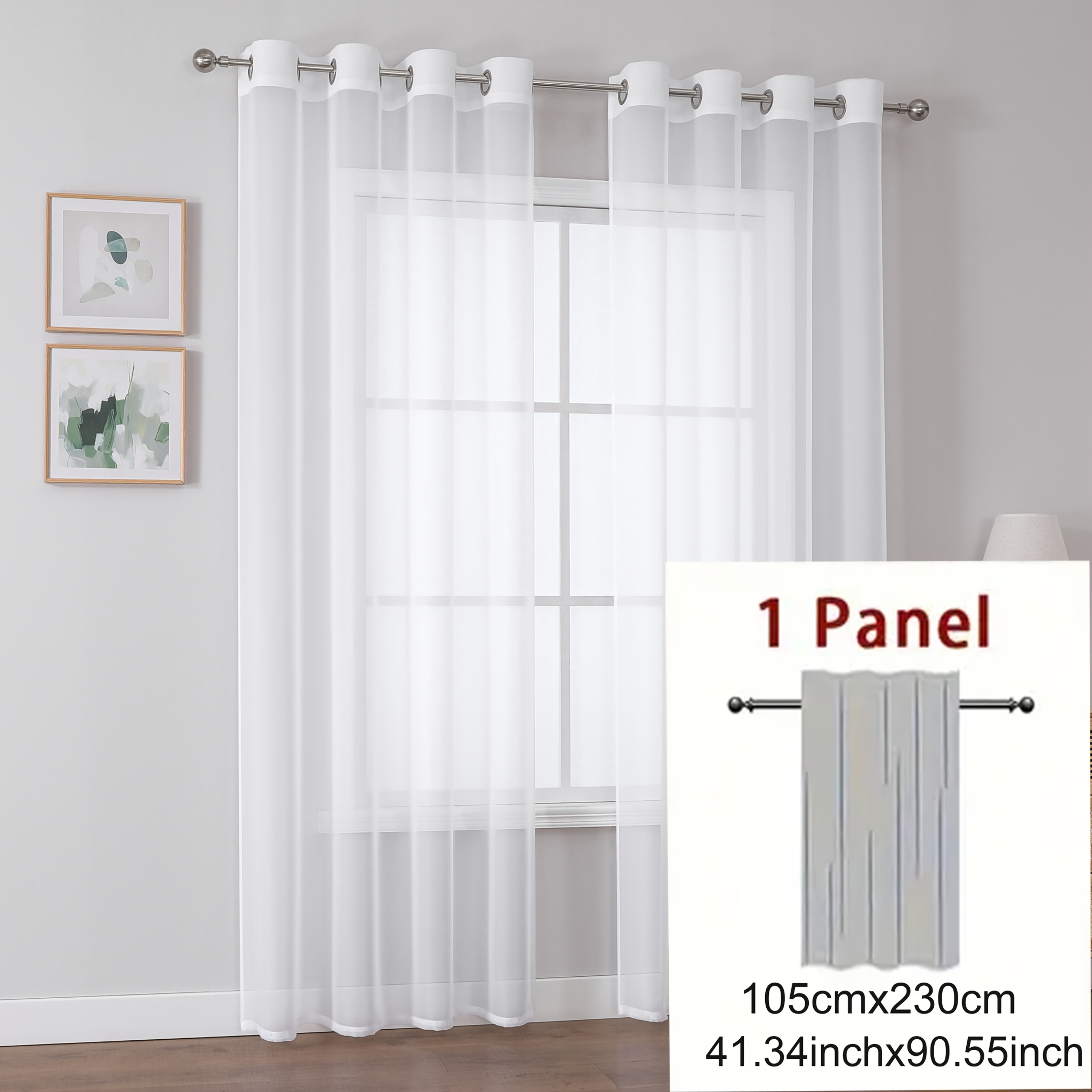 TEMU 1pc Semi-transparent Tulle Curtain With Round Ring Punch Design, , Suitable For Living Room, Bedroom And Office, Home Decoration Curtain,