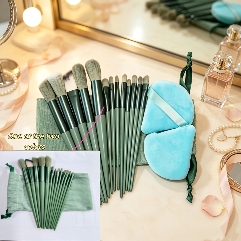 TEMU A New Set Of 16pcs High-quality Professional Makeup Brushes, Including 13 Makeup Brushes + 2 + 1 Storage Bag. Soft And Fluffy Foundation Makeup
