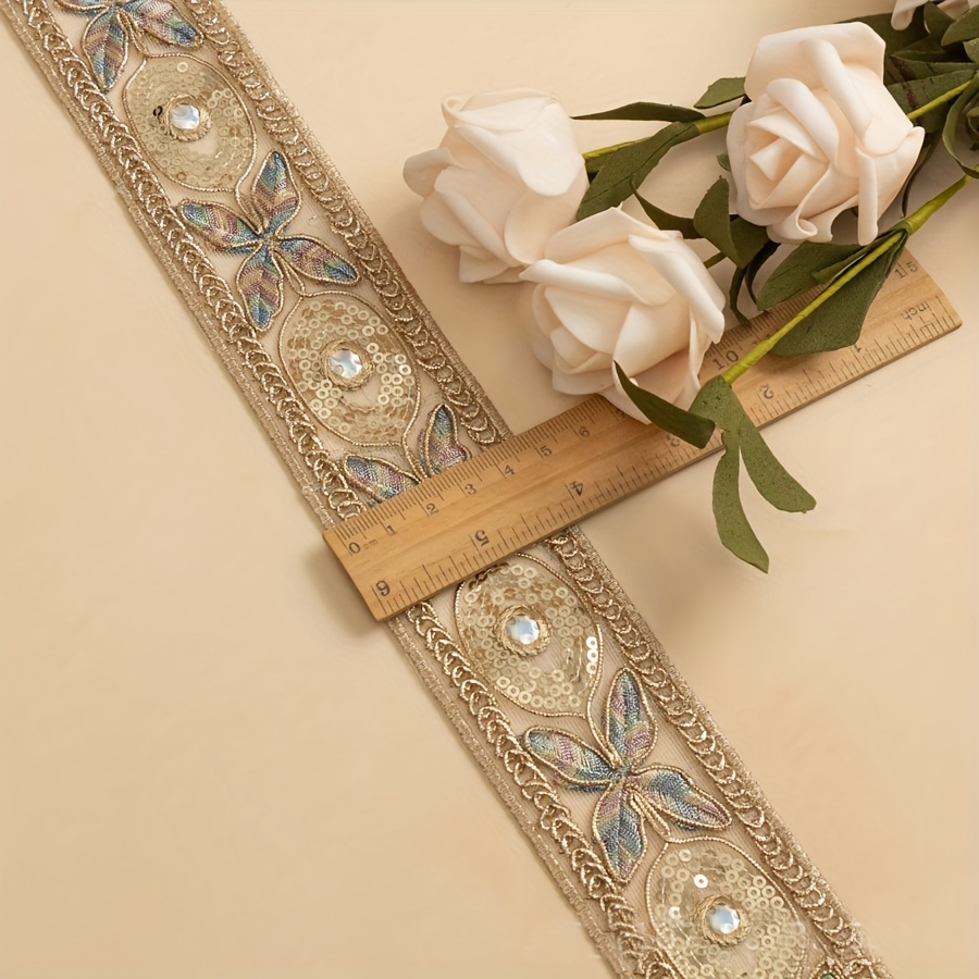 Vintage-Style Lace Trim with Sparkling Beads for Crafts