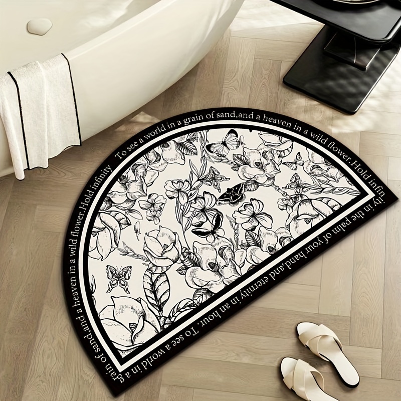 TEMU 1 tapis de bain floral semi-circulaire élégant, utilisation toutes - Tapis de sol antidérapant à séchage rapide, idéal pour salle de bain,