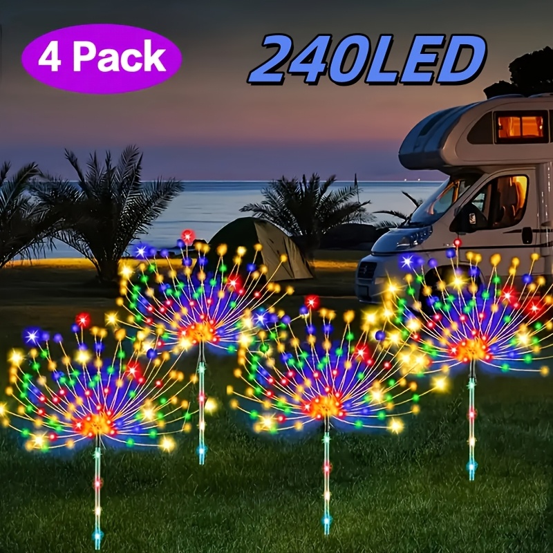 TEMU 4pcs Set Of Outdoor Solar Lights, Led Fireworks Lights, 320/240 Led Solar Lights, 8 Of Christmas Decorations Suitable For Gardens, Parties, And