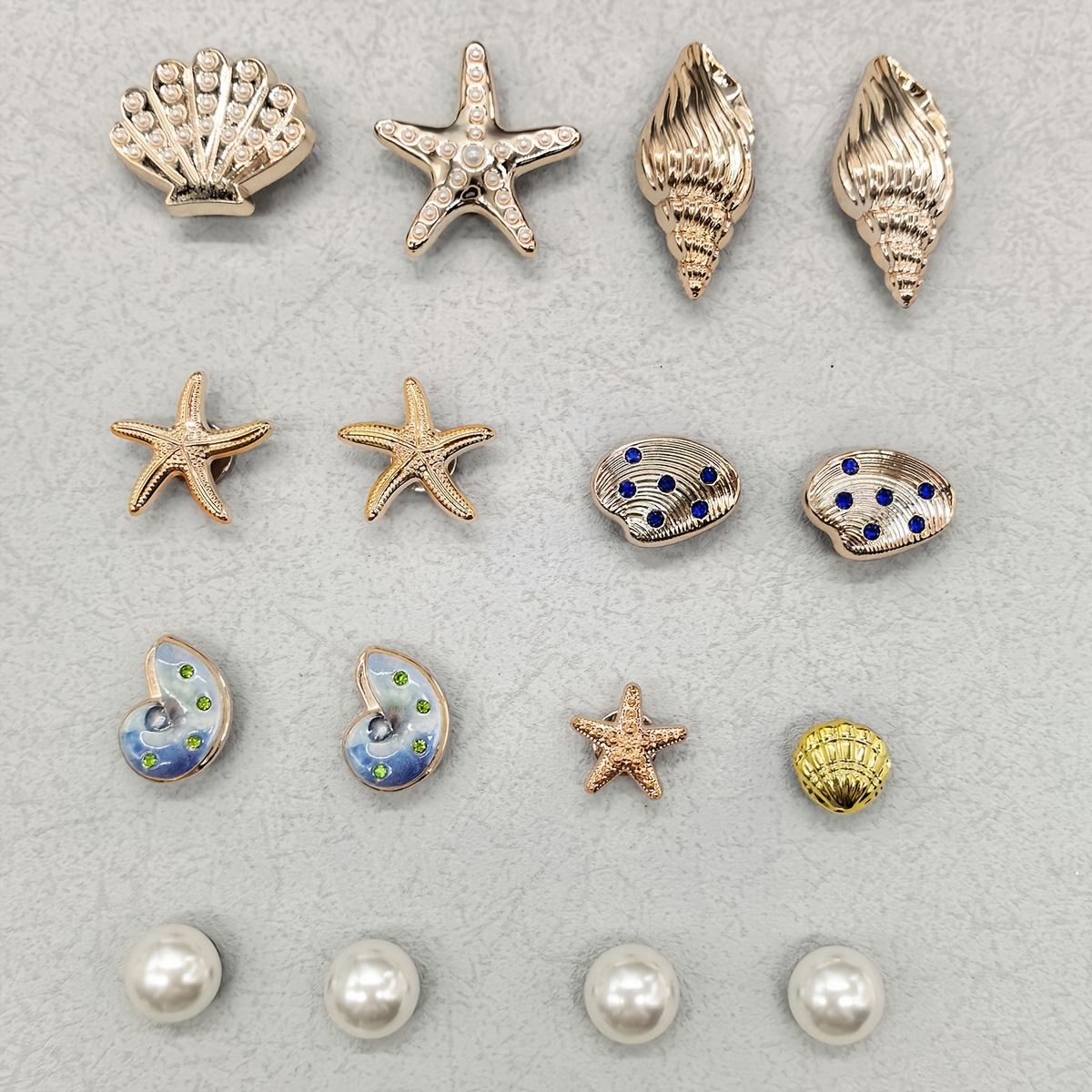 TEMU Lot de 16 pièces (16 pièces pour femme) Breloques pour chaussures de de dorée et d' de mer - Pinces à chaussures ABS à strass brillants avec