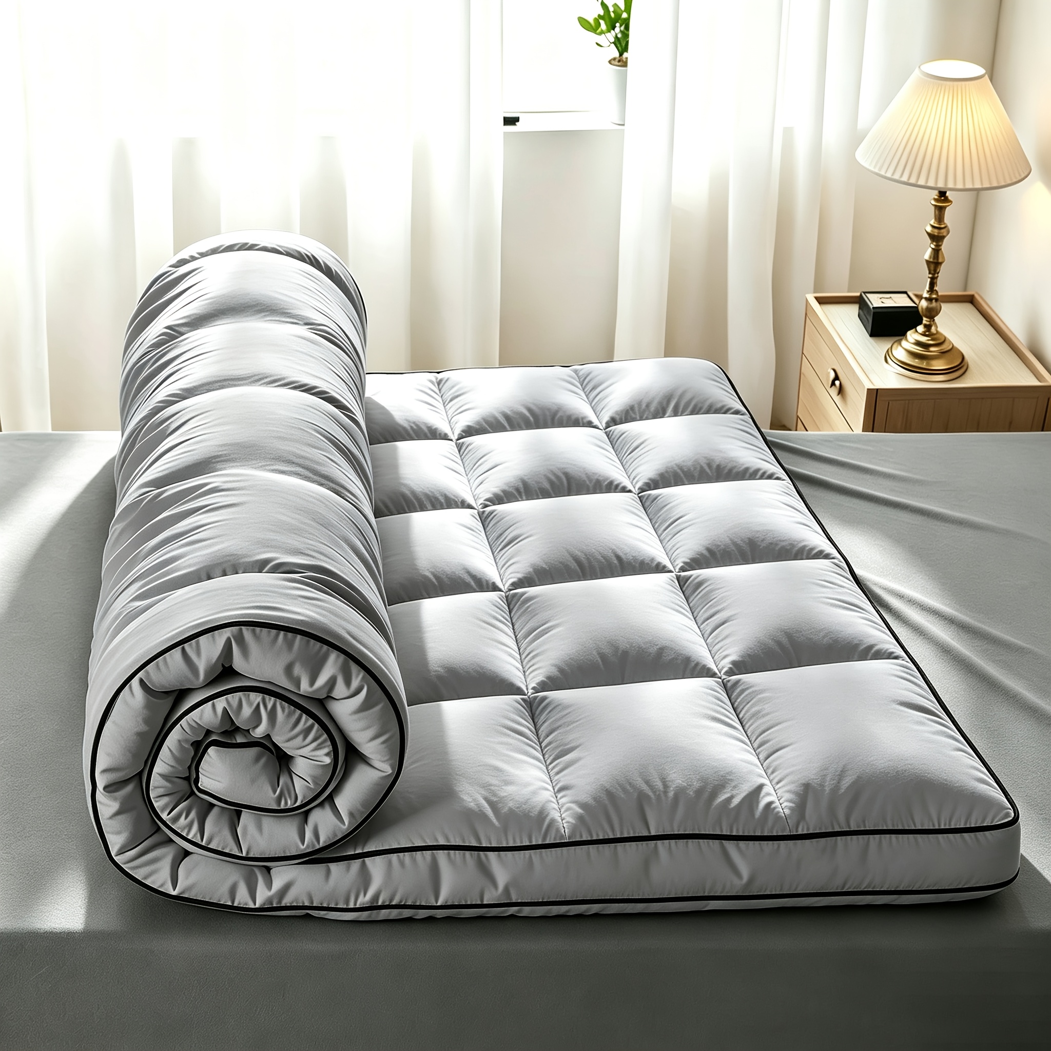 Image of Cotton Mattress Protector Solid Color 3-5cm Thick Ultra Soft Plush Breathable Mattress -season Washable For Bedroom Dorm Camping