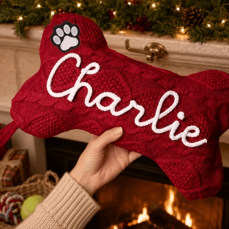 TEMU Family Matching Christmas Stockings Suitable For Mantel Decor - Name/initials/numbers, Knitted Dog & Human Sock Gift, Pet-friendly Keepsake For