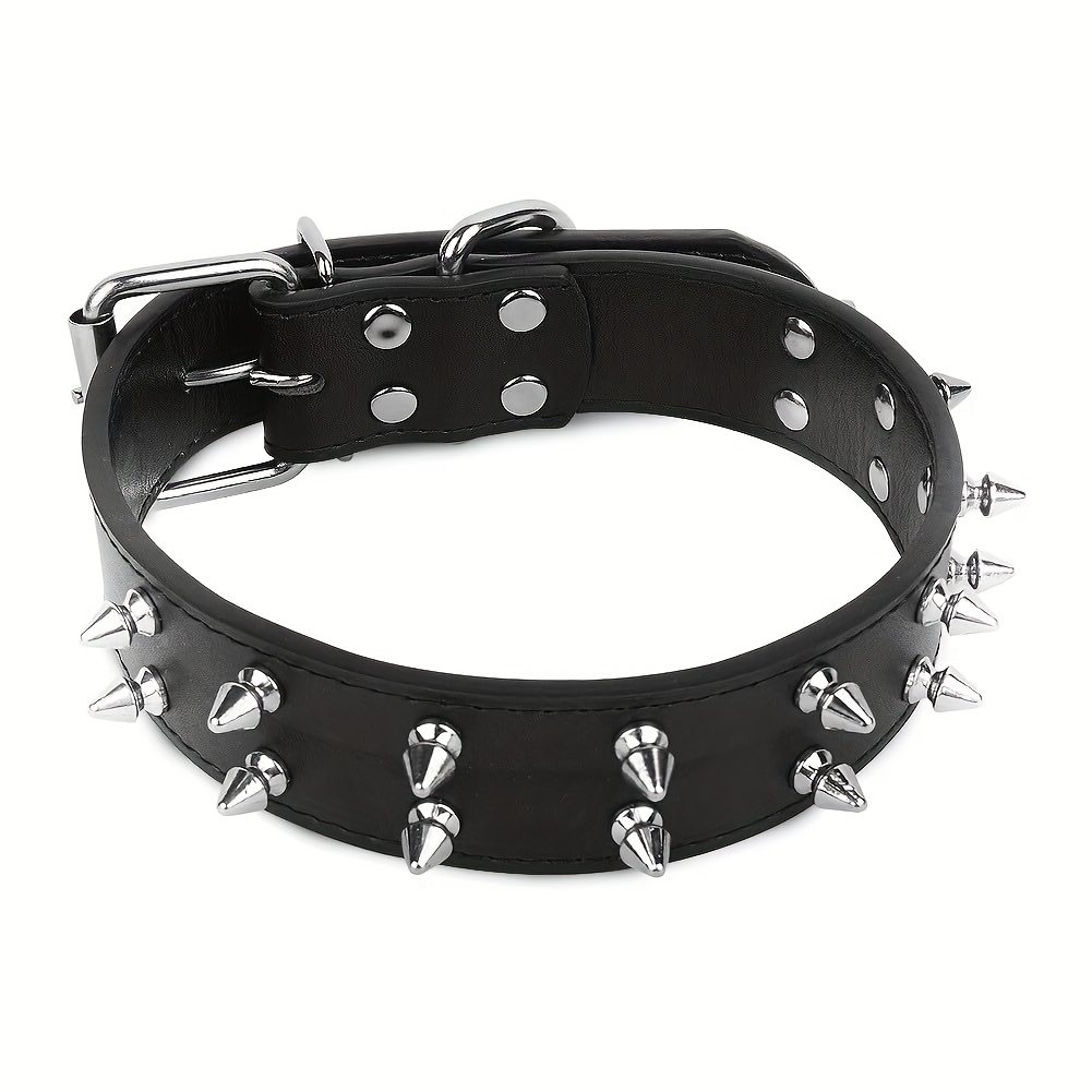 TEMU Synthetic Leather Dog Collar Dog Collar Spikes Rivets Head Cowhide Anti-bite Dog Collar- Fashionable Dog Training Collar With Rivets Soft And