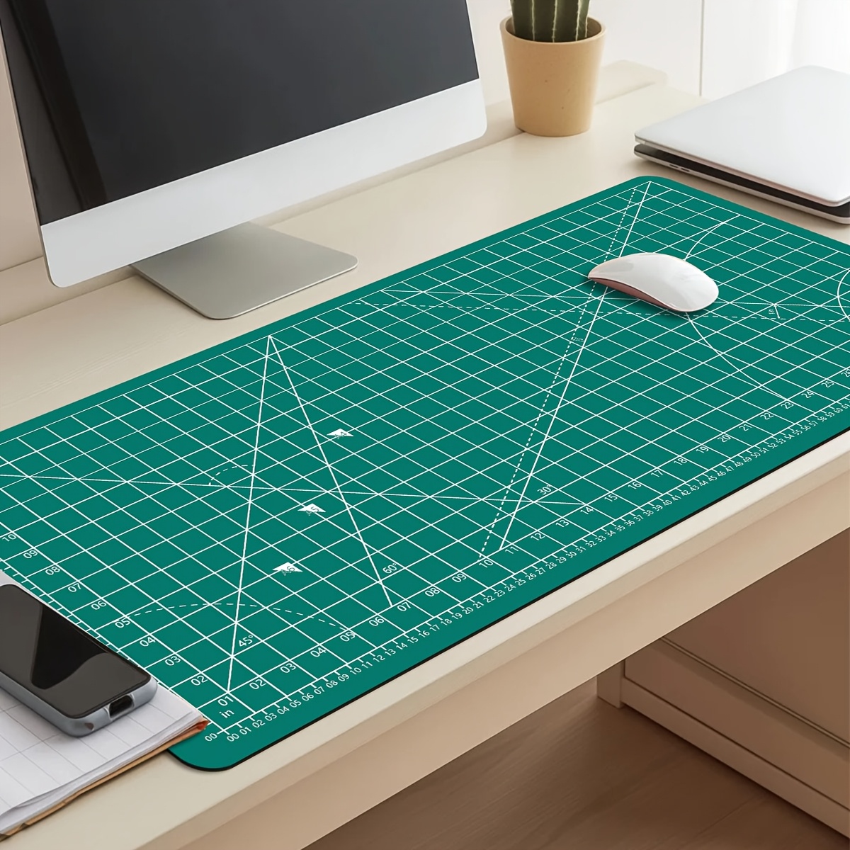 TEMU 1pc Alfombrilla de Ratón y Teclado Gaming Extendida - A4 para Manualidades, Costura y Líneas de Cuadrícula, de Regla - Protector de Laptop,