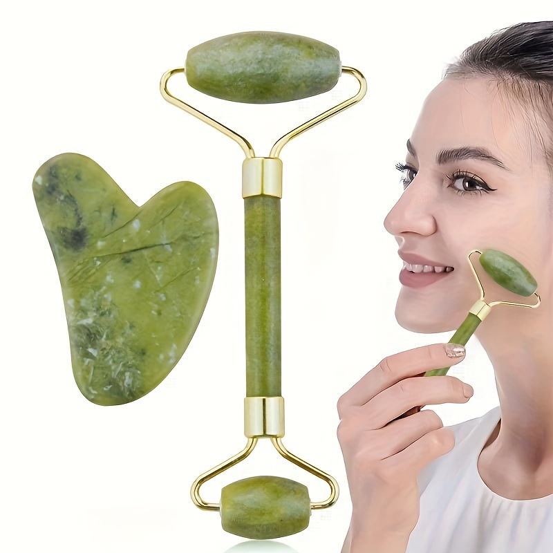 

1pc Jade Roller Gua Sha Board Facial Massager For Face Eyes Neck And Body Gift For Men Women